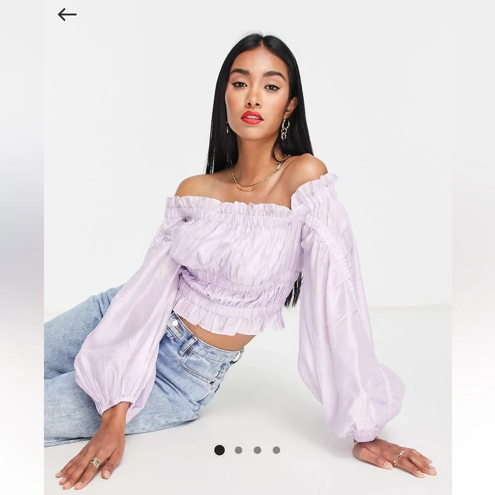 Lavender Off-Shoulder Crop Top - Picture 3 of 8